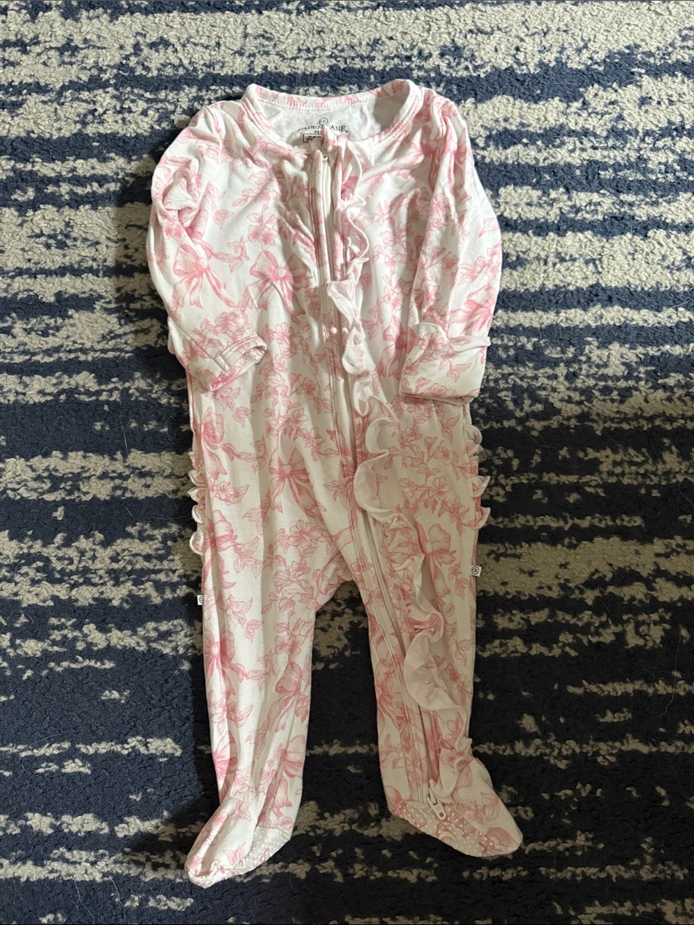 Caden Lane Pink Floral Ruffle Footed One-Piece